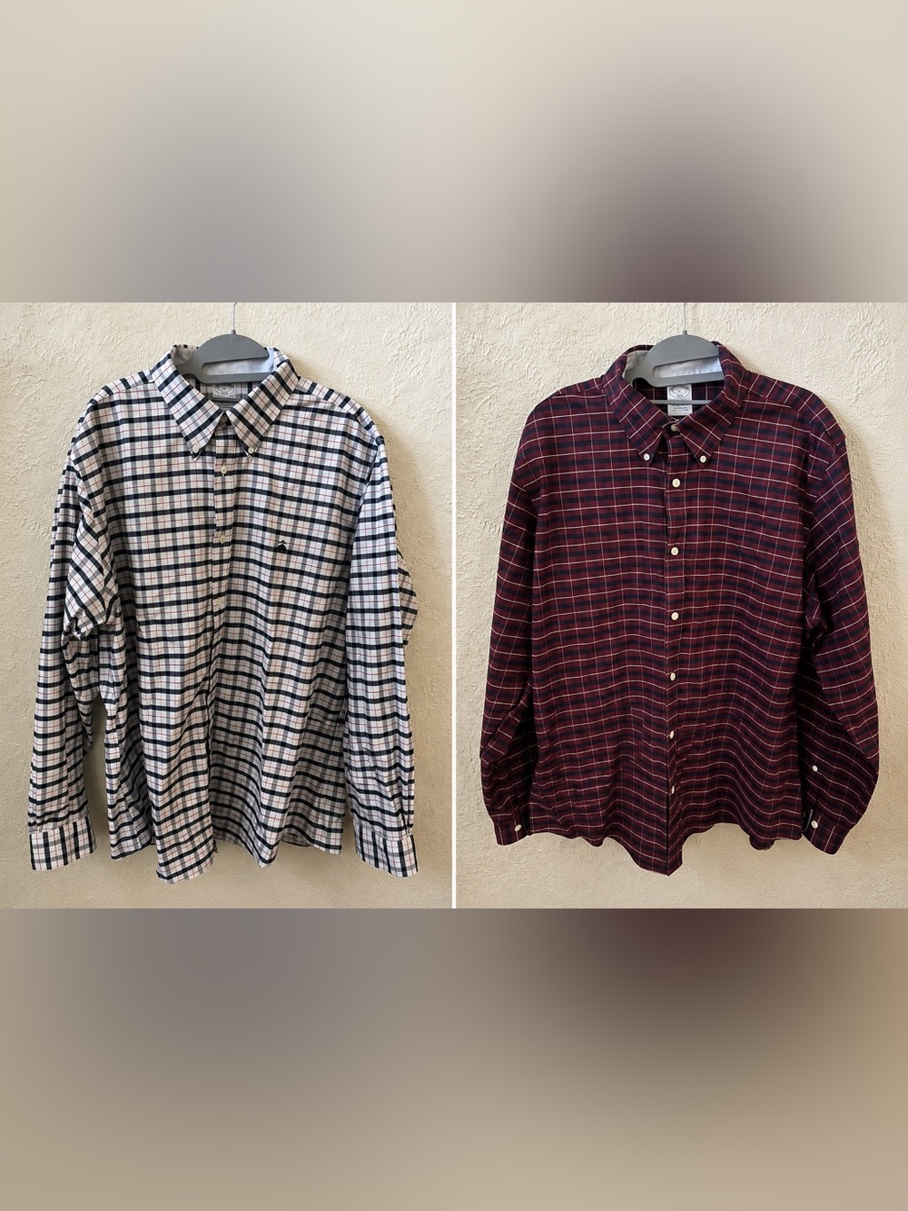 Brooks Brothers Men's Plaid Button-Down Shirts - White/Navy and Burgundy